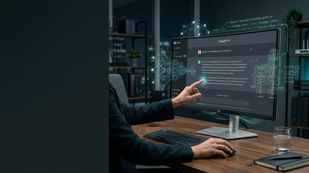 Realistic ChatGPT interface representing conversational artificial intelligence and language models