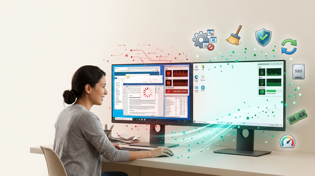 Windows PC being optimized to improve performance and speed