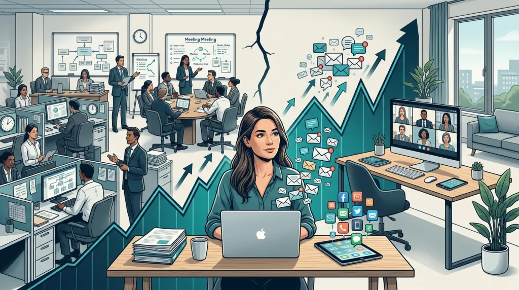 Remote worker using a laptop while balancing productivity and workplace culture